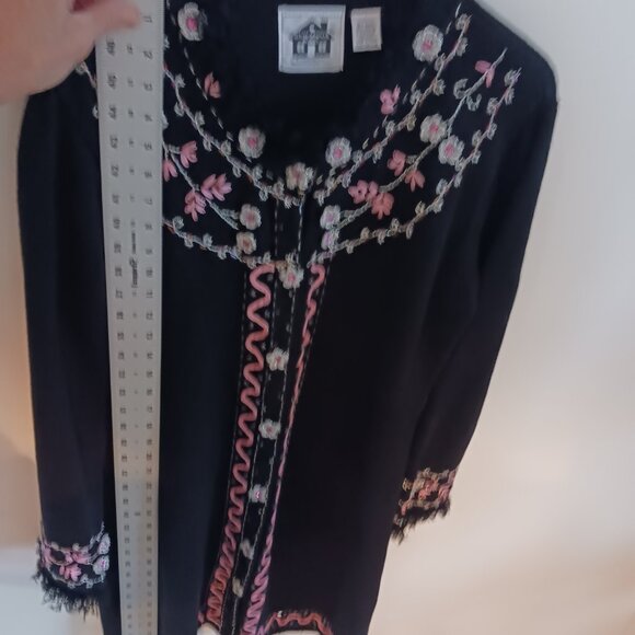 Storybook Knits LRG Long Black Cardigan Sweater Embellished Pink, Silver, Black - Picture 15 of 16